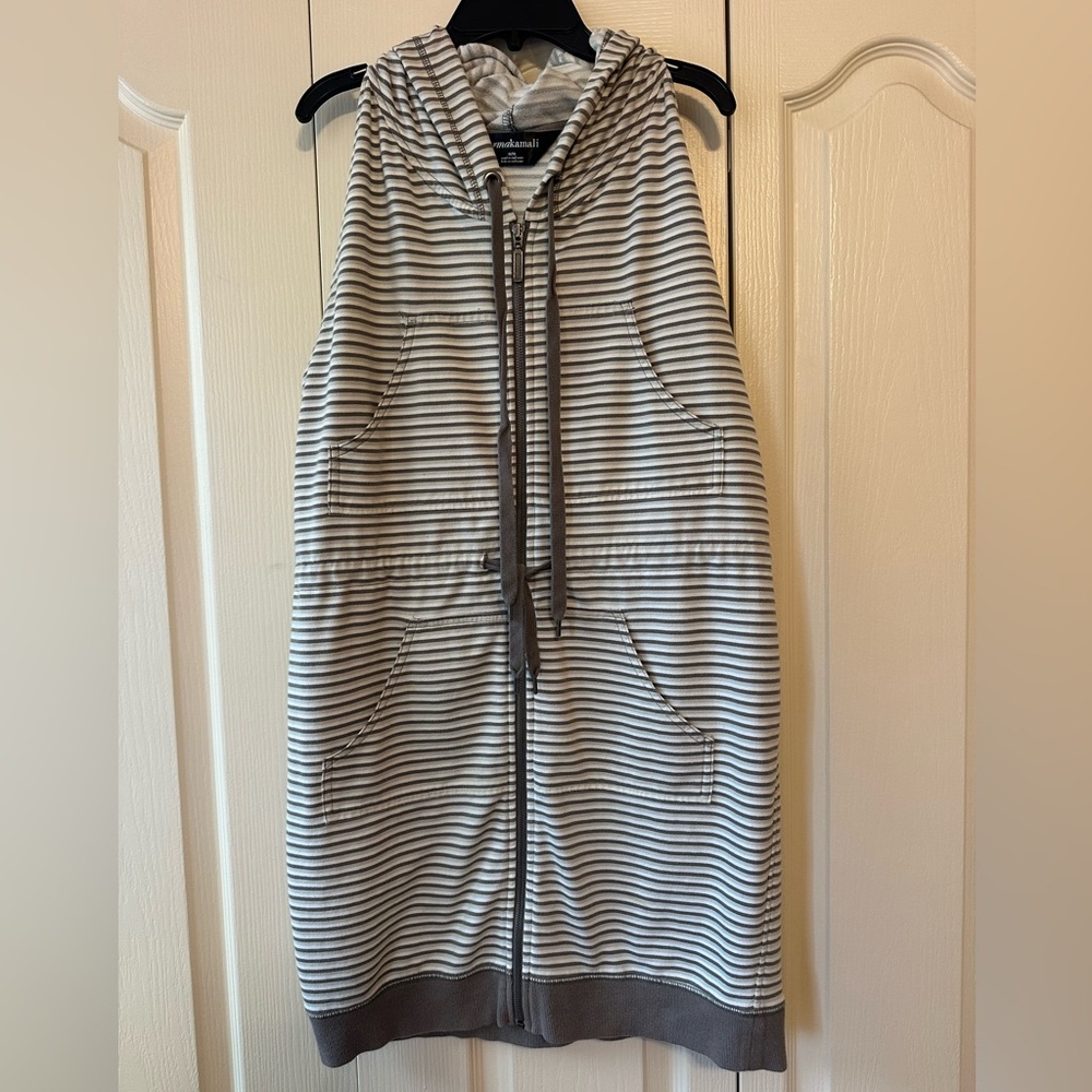 Norma Kamali Women’s Tan and White Striped Hoodie Dress Cover Up Sz M